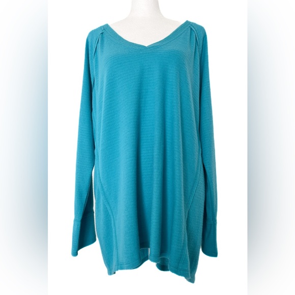 Wildfox Haley Brushed Long Sleeve V-Neck In Turquoise - Picture 1 of 5